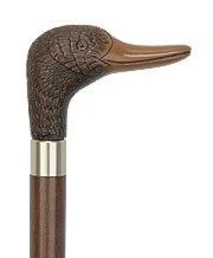 Brown Mallard Duck Head-talian Handle Cane w/ Custom Shaft and Collar