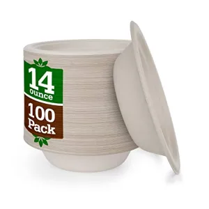 14 oz. Paper Plates Bowls 100-Pack Brown Compostable Disposable Biodegradable Premium Natural Eco-Friendly