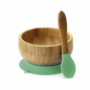 Bamboo Suction Baby Bowl & Spoon Green