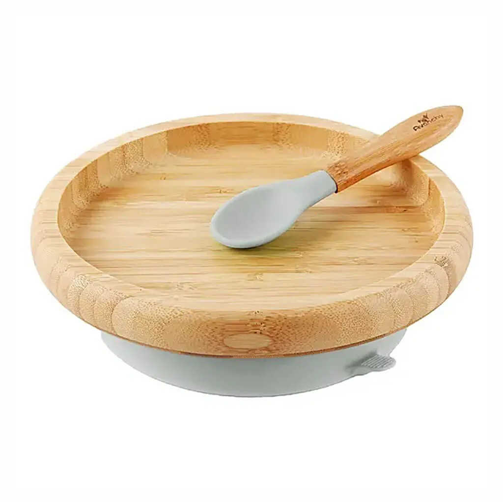 Bamboo Suction Classic Plate & Spoon Grey