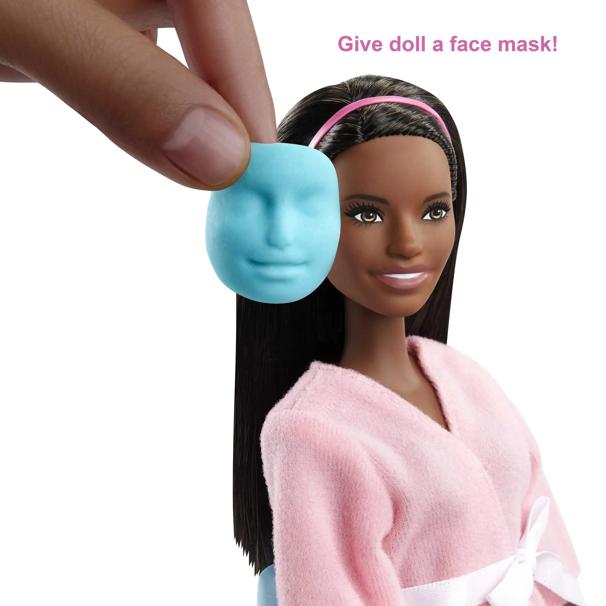 Barbie Face Mask Spa Day Playset, Brunette Barbie Doll, Puppy, Molding Toy & Dough