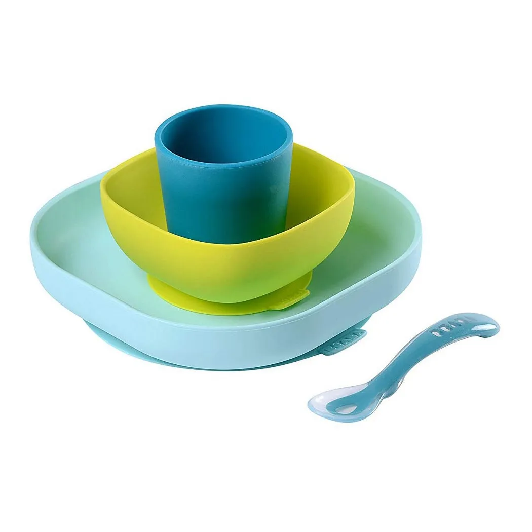 BEABA Silicone Feeding Meal Set - 4 Piece (Blue)