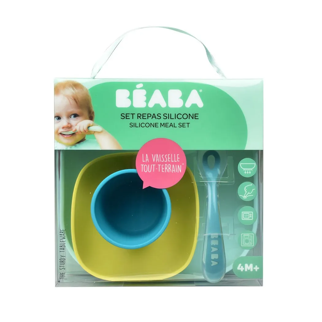 BEABA Silicone Feeding Meal Set - 4 Piece (Blue)