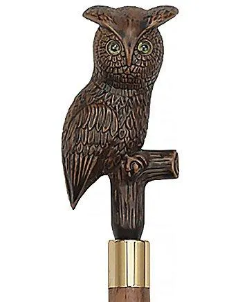 Brown Perched Owl Imitation Wood Handle Cane - Italian Handle w/Custom Shaft and Collar