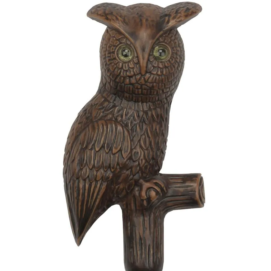 Brown Perched Owl Imitation Wood Handle Cane - Italian Handle w/Custom Shaft and Collar