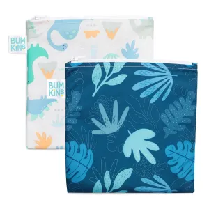 Bumkins Reusable Snack Bag 2pk Large - Dino, Blue Tropics