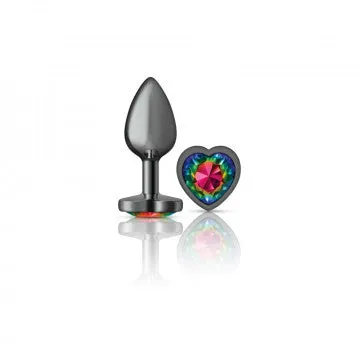 Cheeky Charms - Gunmetal Metal Butt Plug - Heart - Rainbow - Small