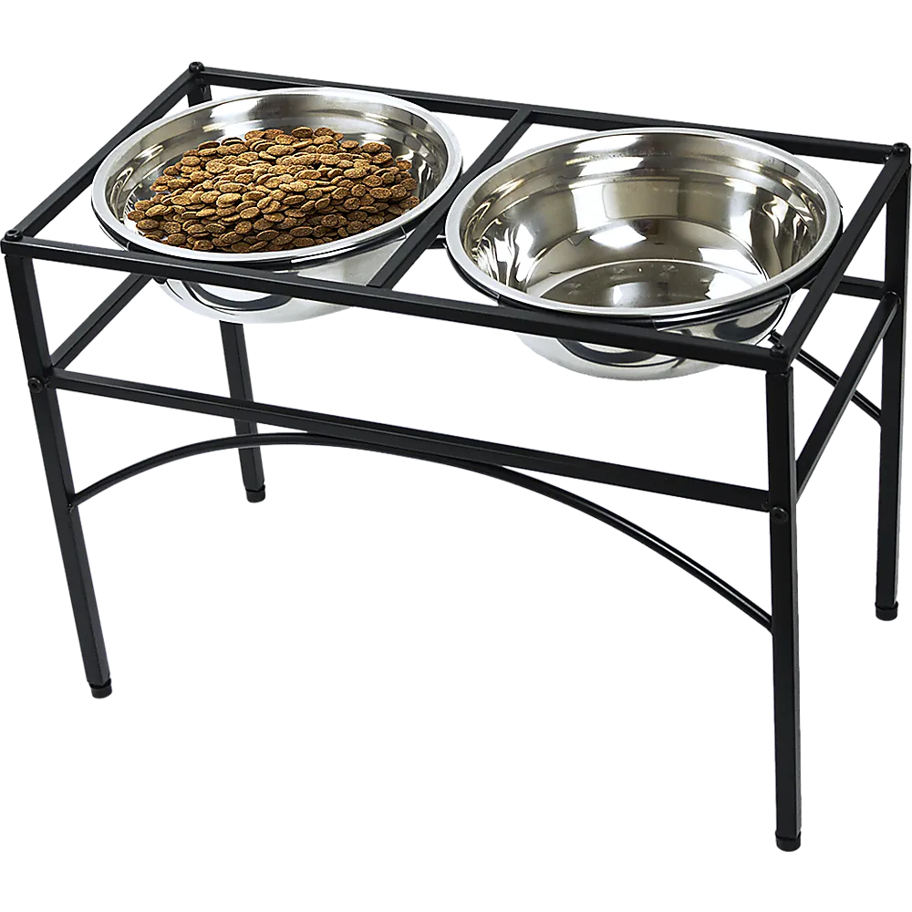 Dual Elevated Raised Pet Feeder, Non-Slip, 2.4L Bowls, Black Iron Stand