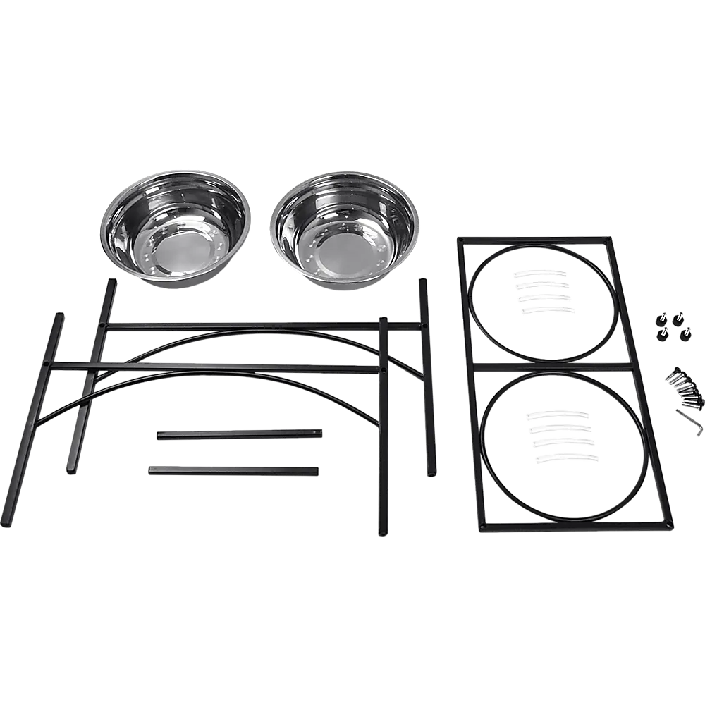 Dual Elevated Raised Pet Feeder, Non-Slip, 2.4L Bowls, Black Iron Stand