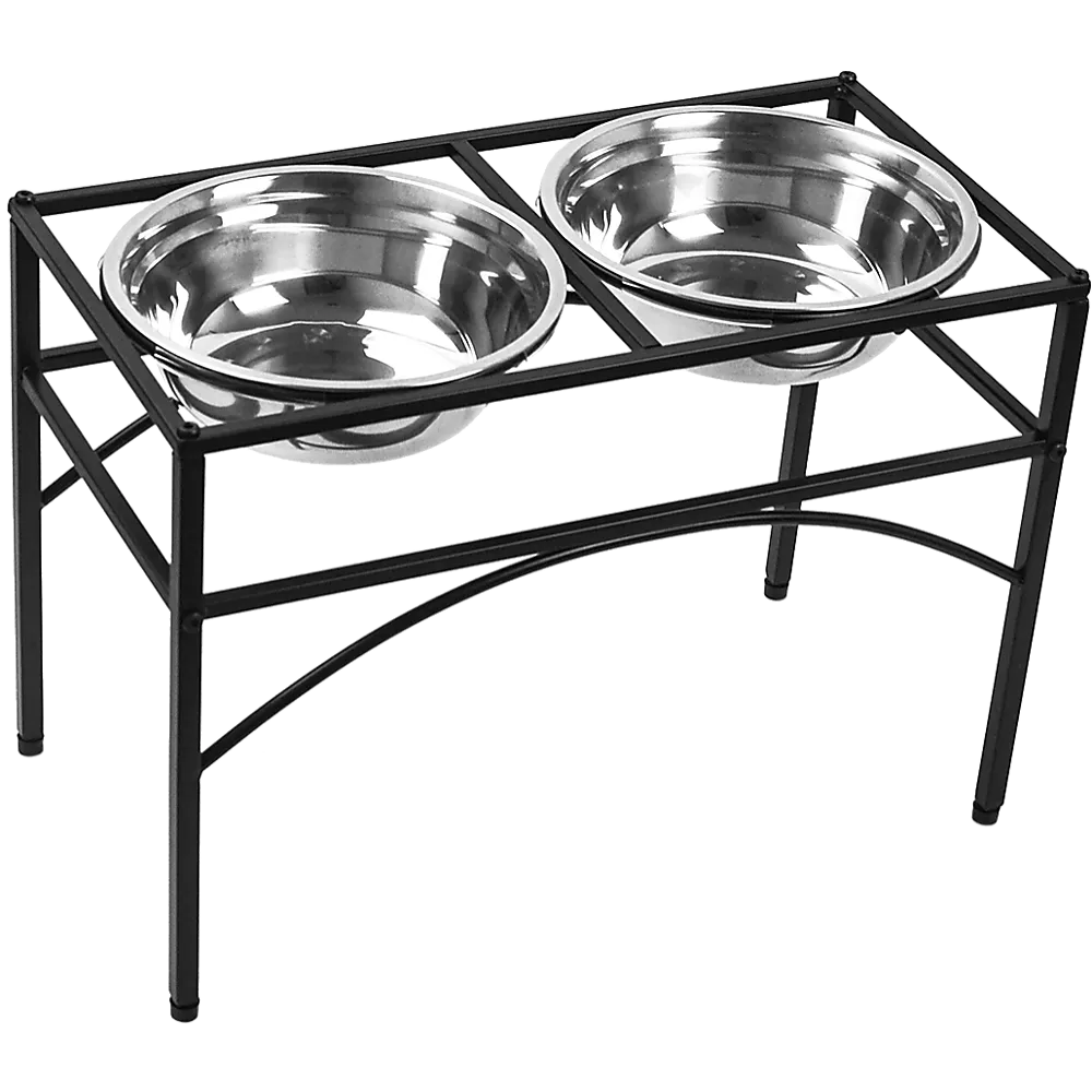 Dual Elevated Raised Pet Feeder, Non-Slip, 2.4L Bowls, Black Iron Stand