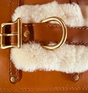 Italian Leather and Shearling Cuff Collar, Extra Wide, 1"  , Biscuit and Cozy Creamy Shearling