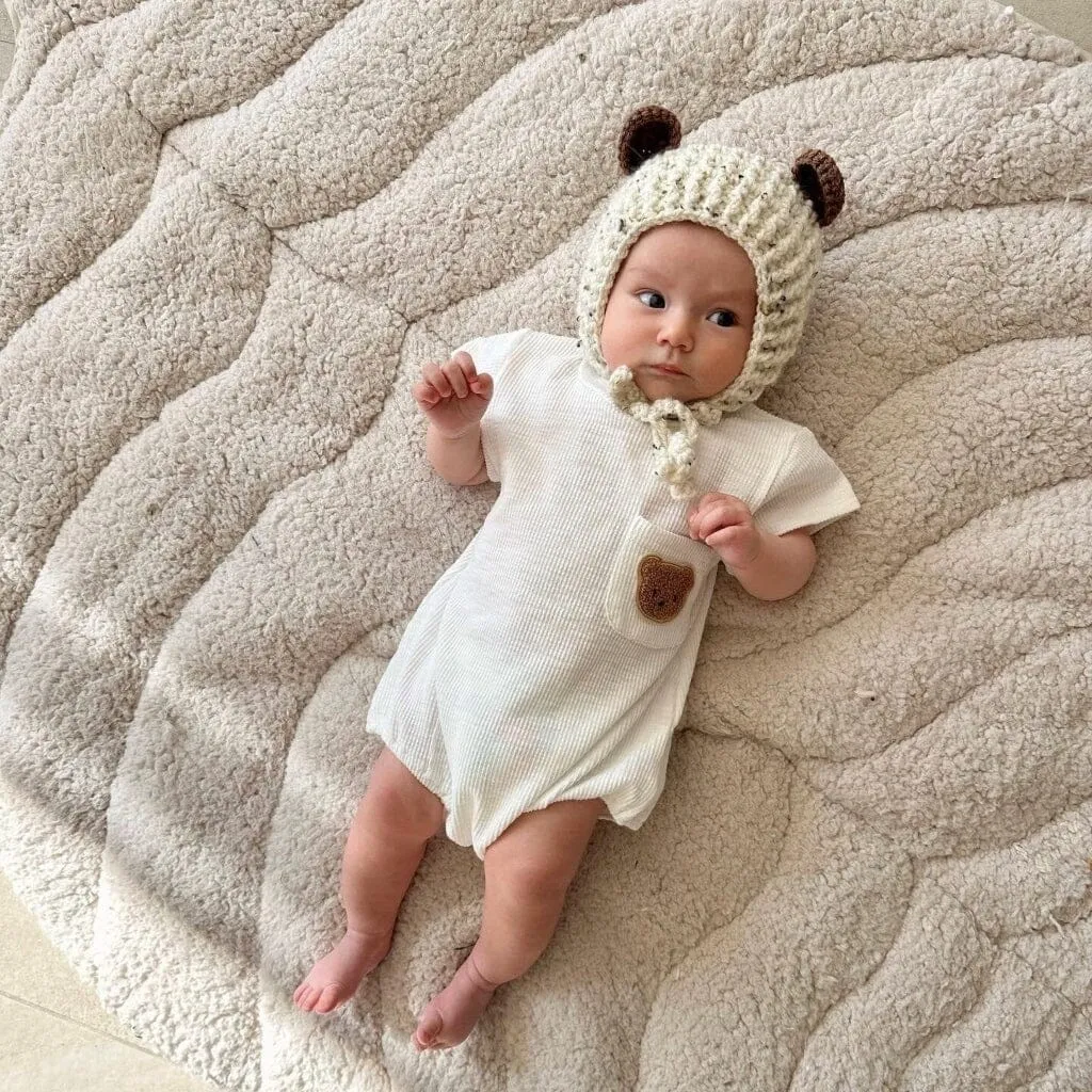 Leaf Shaped Sherpa & Cotton Baby Playmat - Pearl