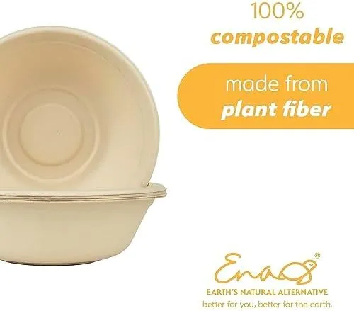 Paper Bowls for Soup Pasta Cereal Salad Ice Cream, Disposable Bamboo Large Bowls, Compostable, Biodegradable, Unbleached