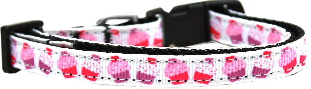 Pink and Purple Cupcakes Nylon Ribbon Dog Collar XS