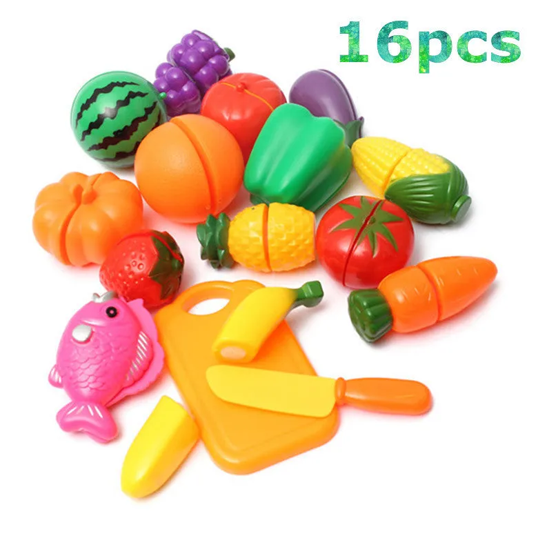 Plastic Kitchen Food Fruit Vegetable Cutting Toys Kids Pretend Play Educational Kitchen Toys Cook Cosplay For Chiledren