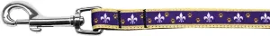 Purple and Yellow Fleur de Lis Nylon Ribbon Pet Leash 5-8 inch wide 4Ft Lsh