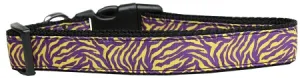 Purple And Yellow Tiger Stripes Nylon Dog Collar Sm