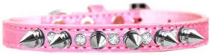 Silver Spike And Clear Jewel Croc Dog Collar Light Pink Size 12