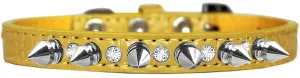 Silver Spike And Clear Jewel Croc Dog Collar Yellow Size 16