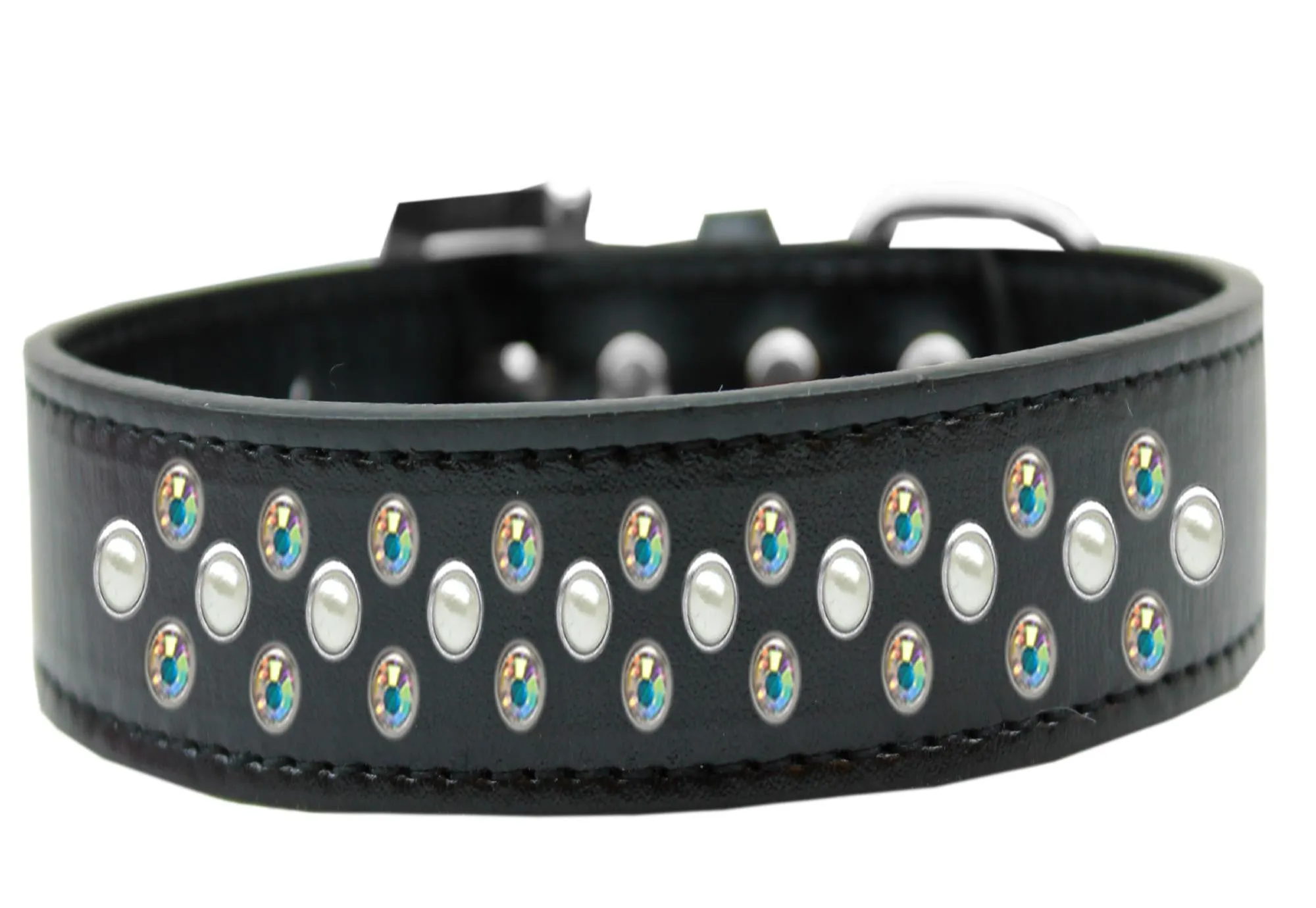 Sprinkles Dog Collar Pearl and AB Crystals Size 14 Black