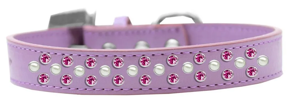 Sprinkles Dog Collar Pearl and Bright Pink Crystals Size 14 Lavender