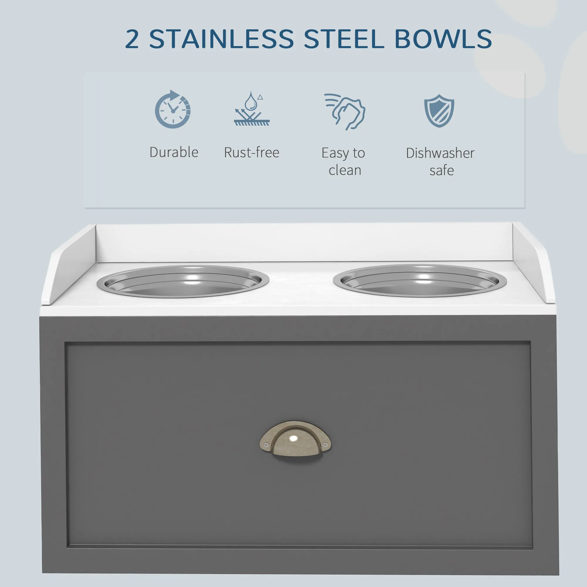 Stainless Steel Raised Dog Bowls, with 21L Storage Drawer for Large Dogs, Grey