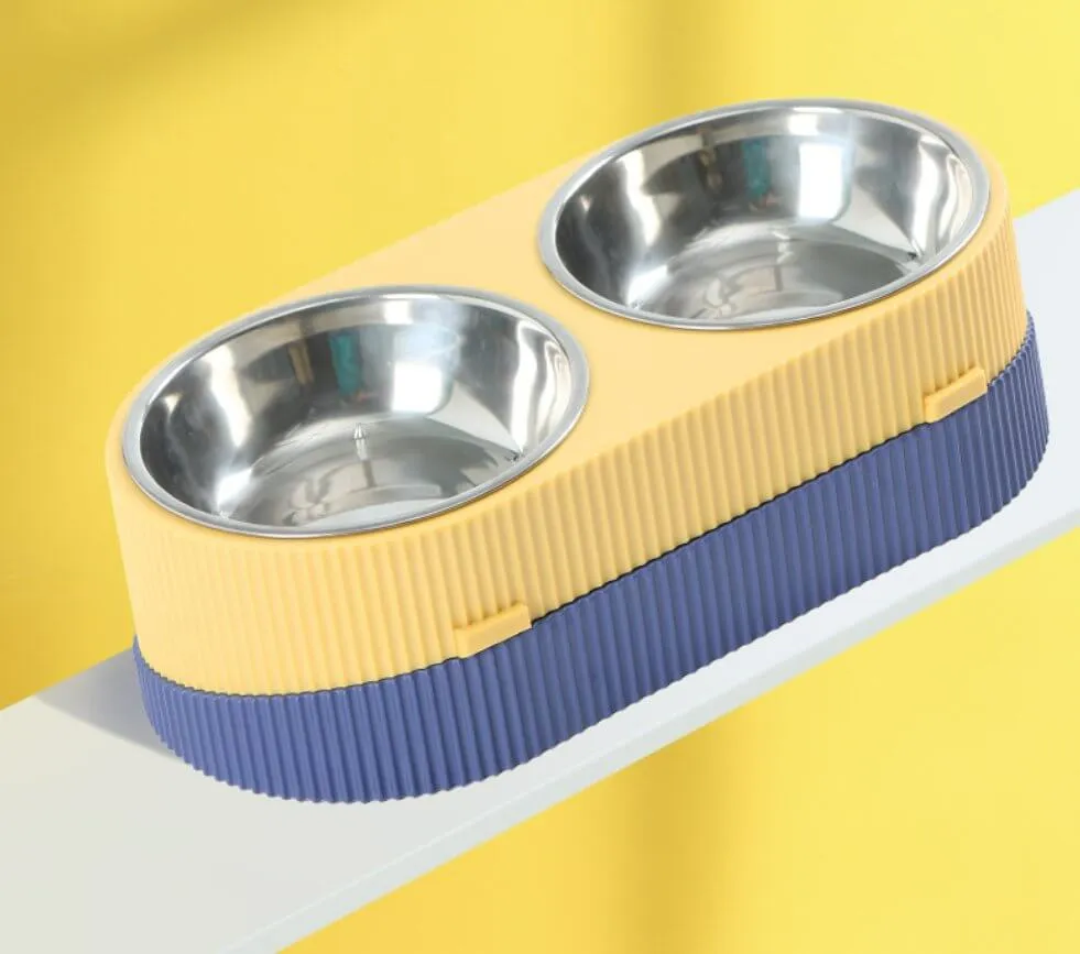 Triple Cat Food Bowls Double-Layer Slow Feed Dog Bowl