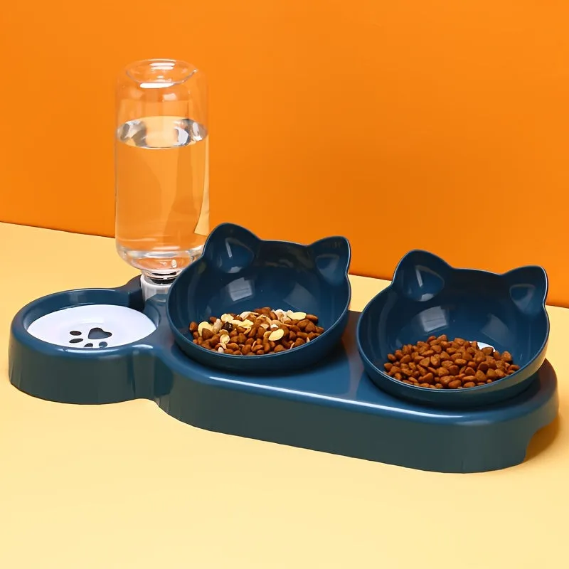 Ultimate 3in1 Pet Feeder Tilted Design Water Bottle Included