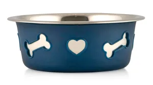 WeatherBeeta Non-Slip Stainless Steel Silicone Dog Bowl, 6", Blue